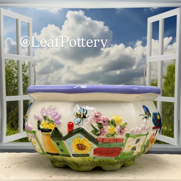 Vintage Decoware Fine Pottery Birdhouse & Garden Relief Planter Bowl - Picture 9 of 9